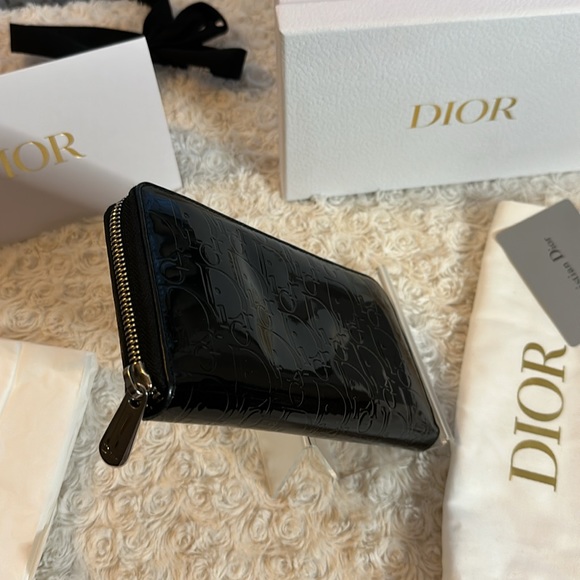Dior zippy long wallet Lambskin Vernis leather oblique pattern Full Incl… - Picture 6 of 8